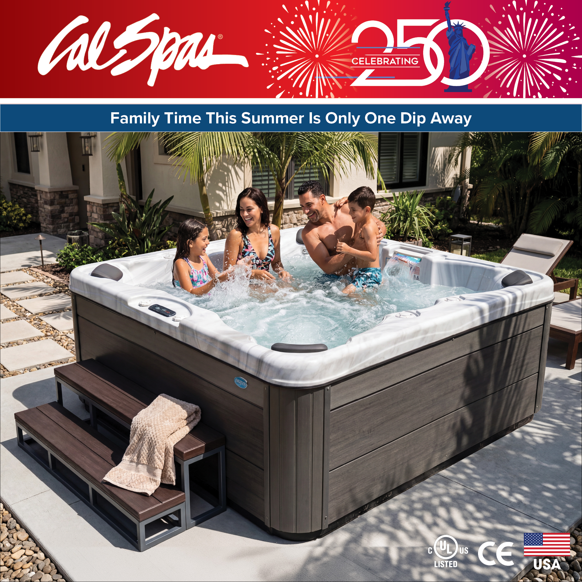 Calspas hot tub being used in a family setting - Santa Barbara